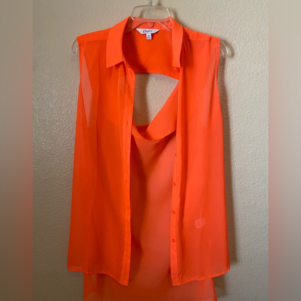 Sheer Candies sleeveless button up.